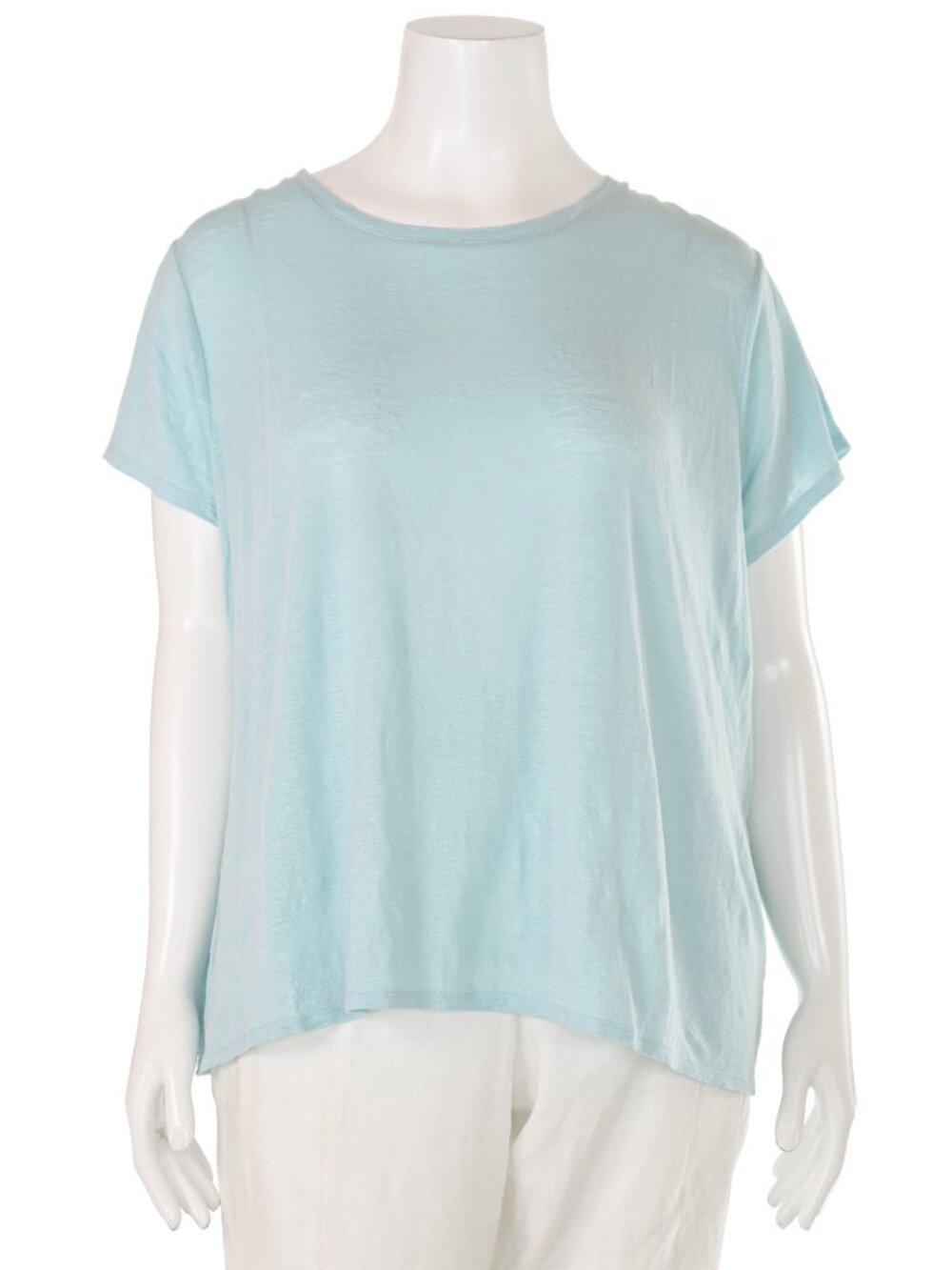 Eileen Fisher Aqua 100% Organic Linen Slubbed Short Sleeve T-Shirt Women's sz XL
